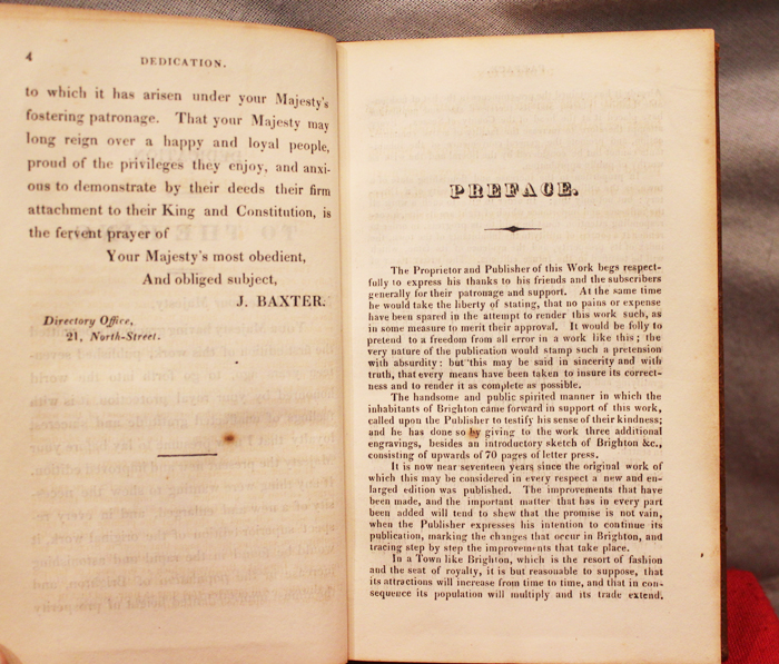 A Most Rare, Circa 1822, Brown Calf & Morocco Leather Bound Volume of 'The Stranger in Brighton' & Baxter's Directory. Compiled and Published by by J.Baxter of North Street Brighton