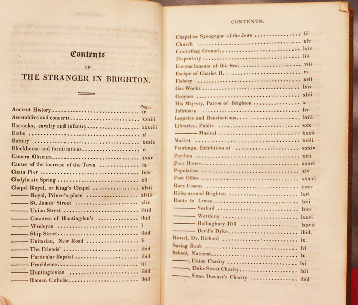 A Most Rare, Circa 1822, Brown Calf & Morocco Leather Bound Volume of 'The Stranger in Brighton' & Baxter's Directory. Compiled and Published by by J.Baxter of North Street Brighton
