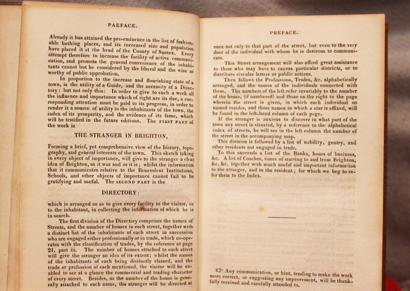 A Most Rare, Circa 1822, Brown Calf & Morocco Leather Bound Volume of 'The Stranger in Brighton' & Baxter's Directory. Compiled and Published by by J.Baxter of North Street Brighton