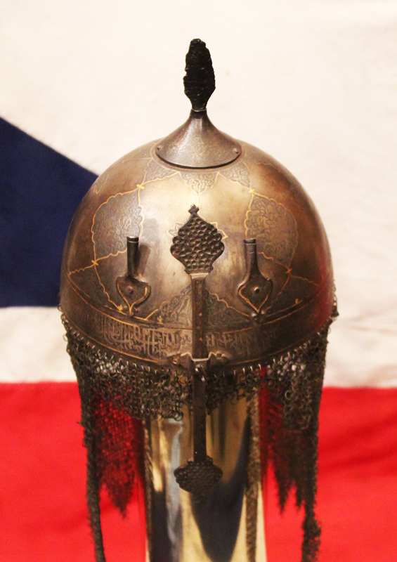 A Simply Stunning And Historical Persian Kulah Khud Helmet, Qajar Era, Surmounted with an Ancestor's War Trophy, A 12th Cent. Crusaders Arrow, To Represent the Traditional Kulah Khud Helmet Spike