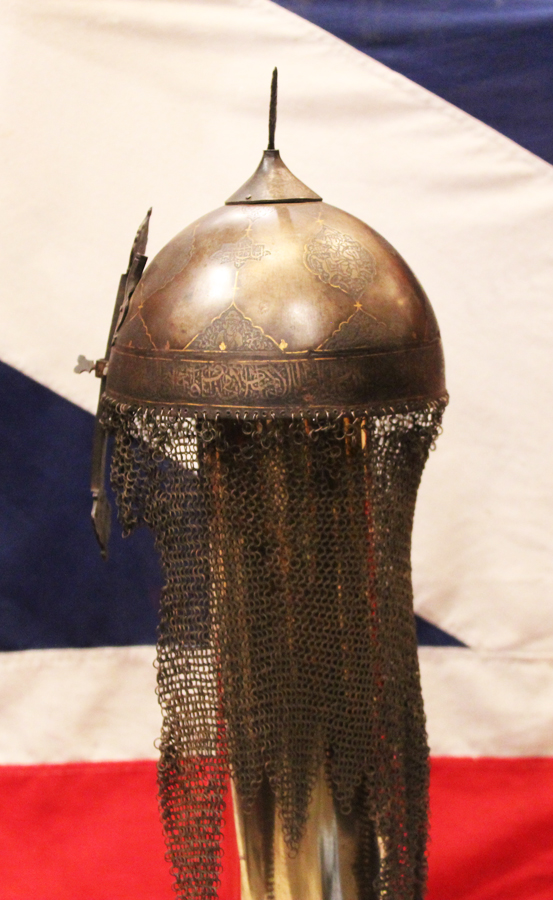A Simply Stunning And Historical Persian Kulah Khud Helmet, Qajar Era, Surmounted with an Ancestor's War Trophy, A 12th Cent. Crusaders Arrow, To Represent the Traditional Kulah Khud Helmet Spike