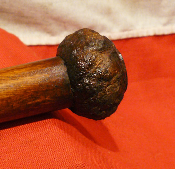 A 13th Century Iron Head, Crusader Knight's Battle Mace, 800 Years Old, Mounted Upon A Later Museum's Display Haft