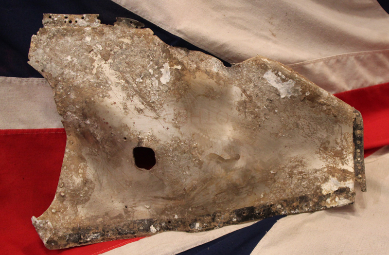 A Large Original Recovered Piece of a WW2 German Crashed Bomber's Alloy Wing Top Panel