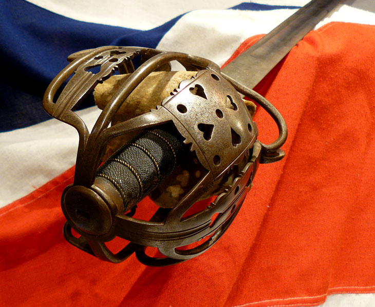 A Spectacular & Beautiful 'Harvey' British Dragoon Basket Hilted Sword, Culloden Period, With Large King George's Crown & Cypher Engraved Blade Museum Grade Example