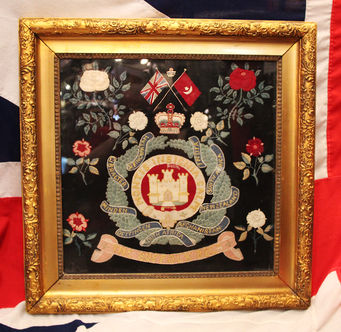 A Fabulous Original Victorian Woolwork Regimental Crest of the Suffolk Regt