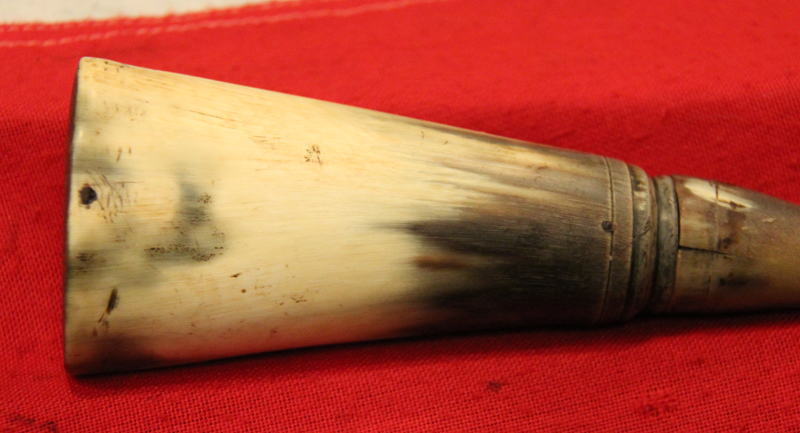 A Georgian 18th century Carved Horn Primer or Pistol Flask