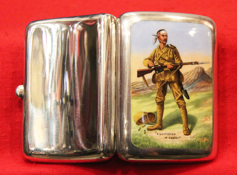 Fabulous Solid Silver & Enamel, Cigarette Case of Rudyard Kipling’s, Richard Caton Woodville’s and Sir Arthur Sullivan’s Boer War Soldier’s Relief Fund. ‘The Absent Minded Beggar, A Gentleman in Kharki. By Victorian Silversmiths Saunders & Shepherd