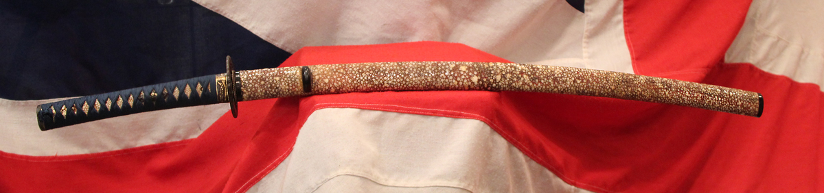 A Wonderful & Captivating Ancient Nambokochu Period Samurai Sword of the Nambokochu Era Circa 1370. With Beautiful Polished Kairagi-Gawa {Giant Rayskin} Saya. From The Era of The Great Bizen Smiths