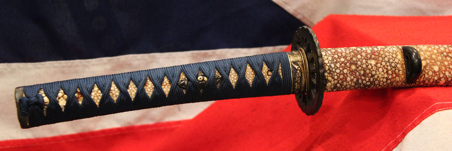 A Wonderful & Captivating Ancient Nambokochu Period Samurai Sword of the Nambokochu Era Circa 1370. With Beautiful Polished Kairagi-Gawa {Giant Rayskin} Saya. From The Era of The Great Bizen Smiths