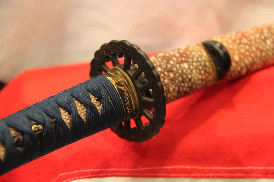 A Wonderful & Captivating Ancient Nambokochu Period Samurai Sword of the Nambokochu Era Circa 1370. With Beautiful Polished Kairagi-Gawa {Giant Rayskin} Saya. From The Era of The Great Bizen Smiths