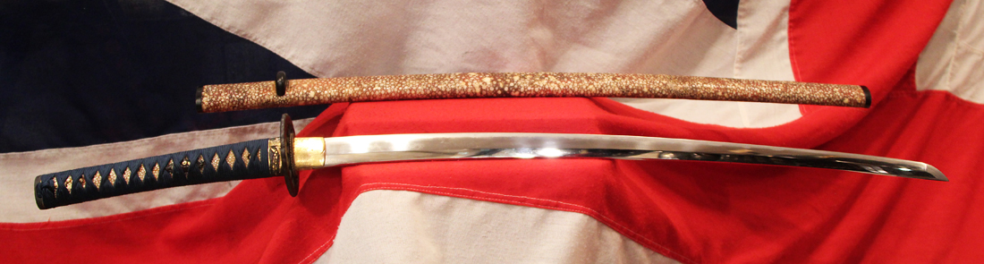 A Wonderful & Captivating Ancient Nambokochu Period Samurai Sword of the Nambokochu Era Circa 1370. With Beautiful Polished Kairagi-Gawa {Giant Rayskin} Saya. From The Era of The Great Bizen Smiths
