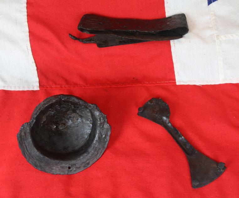 A Superb & Very Rare Original Grouping, 5th to 7th Century Roman & Goth Period 'Ceremonially Folded' Sword, From a Pagan Ritual, A Warrior or Legionary's Spartha Sword, and War Shield Mounts