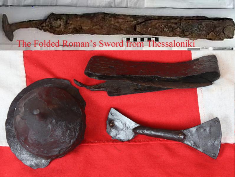 A Superb & Very Rare Original Grouping, 5th to 7th Century Roman & Goth Period 'Ceremonially Folded' Sword, From a Pagan Ritual, A Warrior or Legionary's Spartha Sword, and War Shield Mounts