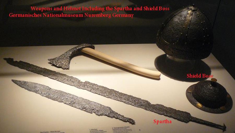 A Superb & Very Rare Original Grouping, 5th to 7th Century Roman & Goth Period 'Ceremonially Folded' Sword, From a Pagan Ritual, A Warrior or Legionary's Spartha Sword, and War Shield Mounts