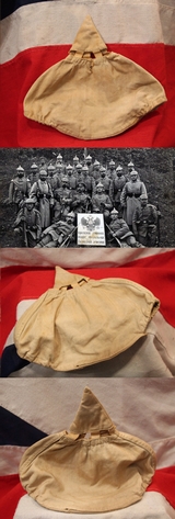 A Scarce Original Imperial German WW1, Elite 'Guards' Regiment Pickelhaub Helmet Cover, In Khaki. An Ideal Addition For a Collector of The Rare Forms of Guards Infantry Pickelhaub