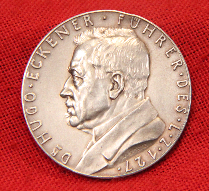 Original. Most Rare, A1929 Zeppelin Orientfahrt Over Egypt. The Zeppelin's Oriental Flight Over The Pyramids & Sphinx'. An Awarded Table Medal In Solid, Fine Silver. Len Deighton, World Renown Thriller & Spy Novelist Wrote a Book on The Very Flight