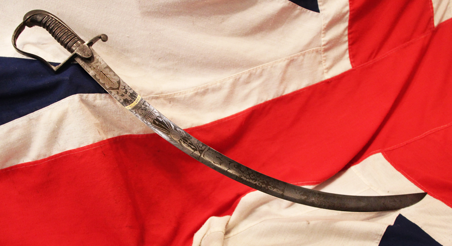A Stunning 1796 Scottish Flank Officer's Combat Sword, Napoleonic Wars, Peninsular & Waterloo Period. For Coldstream Guards, With One Of The Most Beautiful, Finest Quality & Unique Blade Engravings We Have Ever Seen. By Hunter of Edinburgh