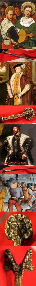 A Truly Exceptional & Rare Original 16th Century Italian Renaissance Sfondagiaco Eared Dagger, Named From The Protruding Twin ‘Ears’ of the Pommel Shaped As Stunning Masked Horned Goats.