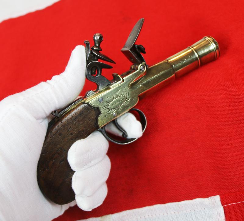 A Fabulous, 18th Century Sea Captain's Brass Cannon Barrel Pocket Blunderbuss Pistol. A Near Pair to the Pistol Presented To America’s Most Famous Revolutionary War Naval Commander John Paul Jones