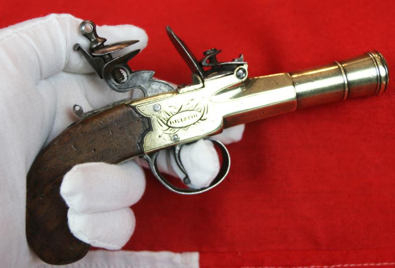 A Fabulous, 18th Century Sea Captain's Brass Cannon Barrel Pocket Blunderbuss Pistol. A Near Pair to the Pistol Presented To America’s Most Famous Revolutionary War Naval Commander John Paul Jones