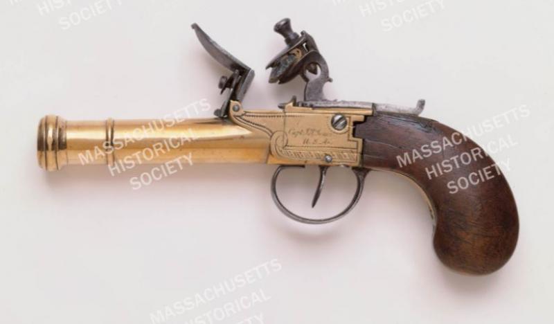 A Fabulous, 18th Century Sea Captain's Brass Cannon Barrel Pocket Blunderbuss Pistol. A Near Pair to the Pistol Presented To America’s Most Famous Revolutionary War Naval Commander John Paul Jones