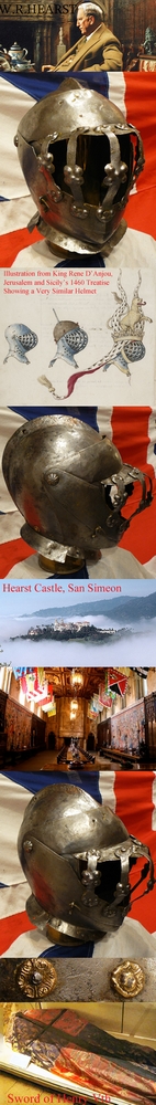 A Beautiful, Original, 16th Cent. Italian Knight’s ‘Close’ Helmet From William Randolph Hearst’s Castle, San Simeon Formerly the Most Famous Private Museum Collection in the World. He Was Portrayed in Orson Welles Film Masterpiece ‘Citizen Caine’.