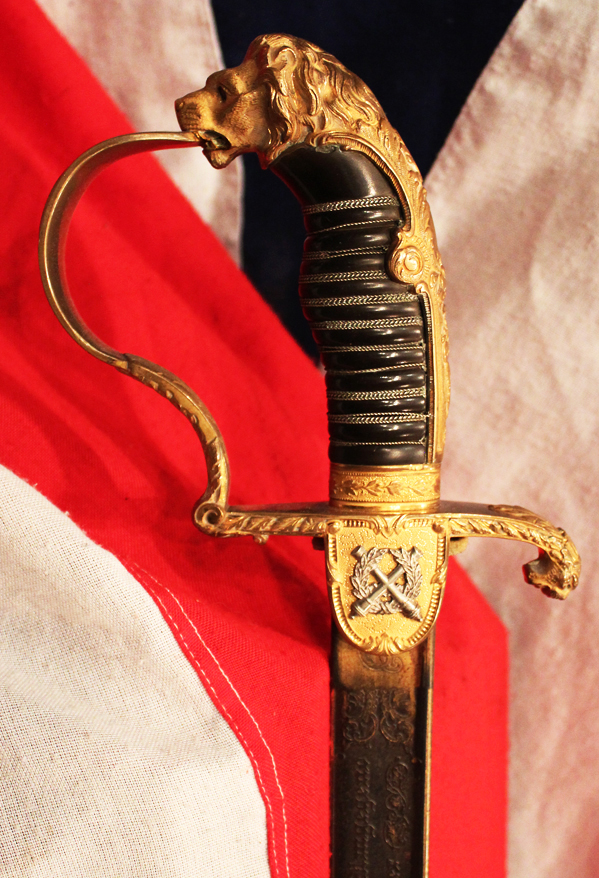 An Original, Incredibly Rare 'Damascus' Presentation Sword, Presented to the German Fuhrer of 1898, An Imperial German, Damascus Steel, Blue & Gilt, Presentation Fuhrer's Sword. Set With Genuine Rubies and Silver Crossed Cannon
