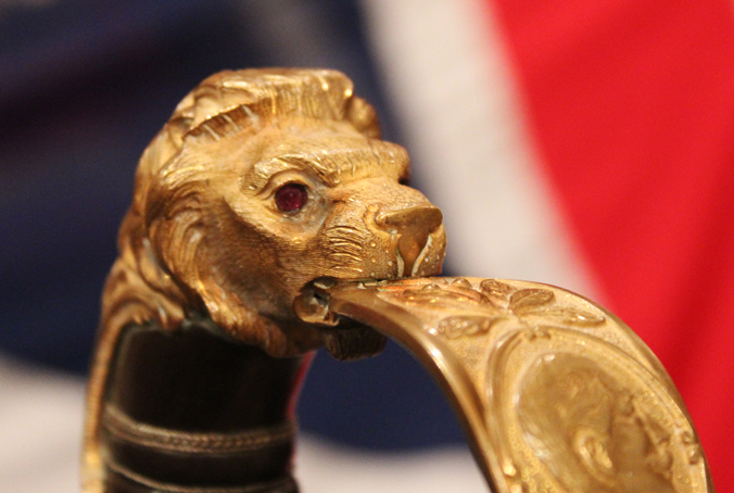 An Original, Incredibly Rare 'Damascus' Presentation Sword, Presented to the German Fuhrer of 1898, An Imperial German, Damascus Steel, Blue & Gilt, Presentation Fuhrer's Sword. Set With Genuine Rubies and Silver Crossed Cannon