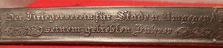 An Original, Incredibly Rare 'Damascus' Presentation Sword, Presented to the German Fuhrer of 1898, An Imperial German, Damascus Steel, Blue & Gilt, Presentation Fuhrer's Sword. Set With Genuine Rubies and Silver Crossed Cannon