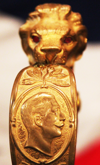 An Original, Incredibly Rare 'Damascus' Presentation Sword, Presented to the German Fuhrer of 1898, An Imperial German, Damascus Steel, Blue & Gilt, Presentation Fuhrer's Sword. Set With Genuine Rubies and Silver Crossed Cannon