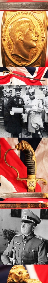 An Original, Incredibly Rare 'Damascus' Presentation Sword, Presented to the German Fuhrer of 1898, An Imperial German, Damascus Steel, Blue & Gilt, Presentation Fuhrer's Sword. Set With Genuine Rubies and Silver Crossed Cannon