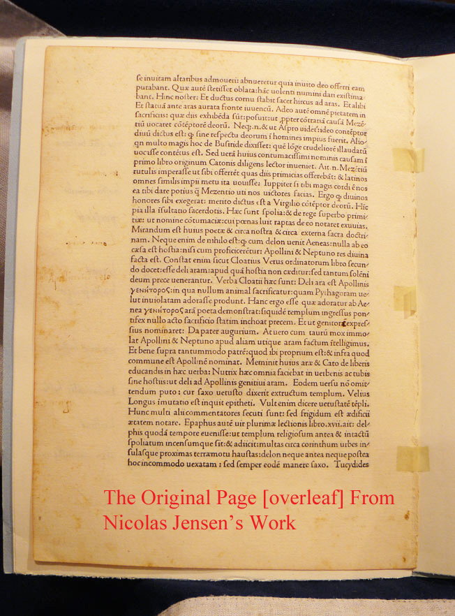 A Unique Leaf From The Published Work of Nicolas Jenson Printed in 1472