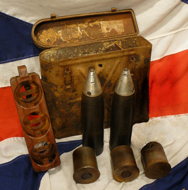 Fabulous, Very Rare WW2 German Luftwaffe Falshirmjager Mobile Artillery Shells & Case with Luftwaffe Falshirmjager Issue stamps
