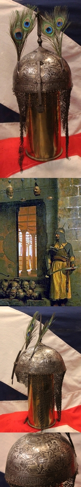 A Most Fine 18th-19th Century Indo Persian Khula Khud Helmet. One Of The Most Iconic Forms of Armoured Warrior Combat Dress in The World. A Form of Helmet Represented In Historical Texts & Illustrations Of The Holy Land Around 1000 Years Ago