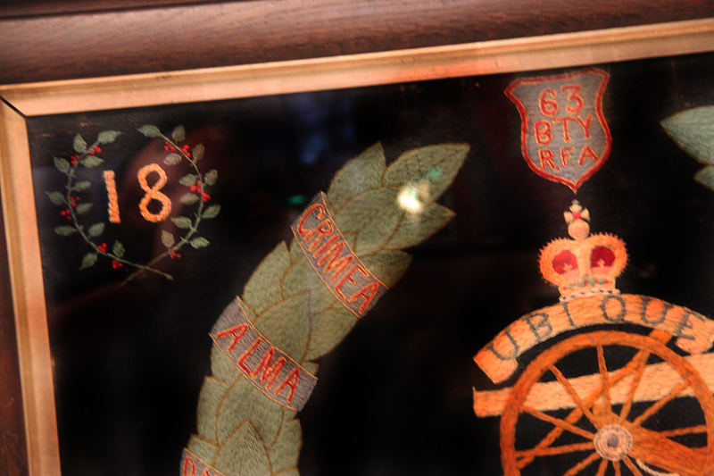 A Most Fine, Antique, Original Regimental Embroidery Of the Royal Artillery, P Battery, 63rd Royal Field Artillery, With Crimean War, Canada and Boer War Battle Honours. One Of The Best Examples We Have Seen in 50 Years