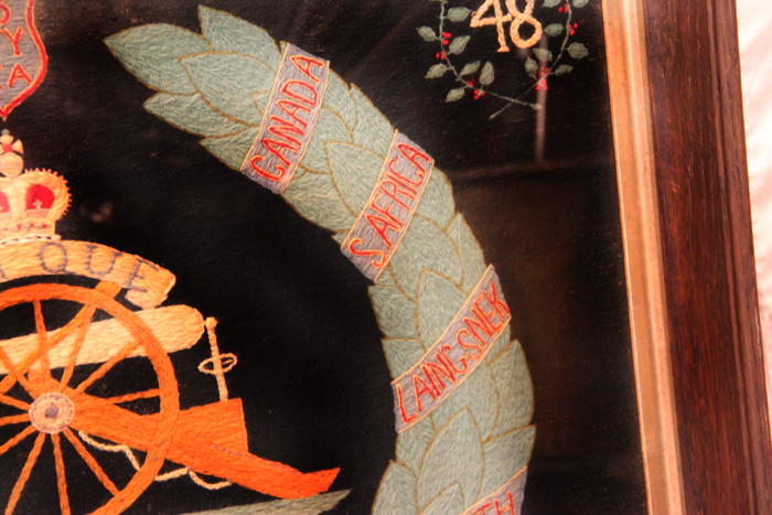 A Most Fine, Antique, Original Regimental Embroidery Of the Royal Artillery, P Battery, 63rd Royal Field Artillery, With Crimean War, Canada and Boer War Battle Honours. One Of The Best Examples We Have Seen in 50 Years