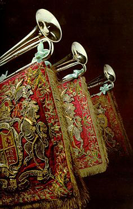 A Most Resplendent, Original Antique and Rare, Victorian, Royal Household, Royal Horse Guards Fanfare Trumpet Banner