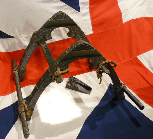 A Fabulous and Very Scarce, Mitsunaga Clan Antique Edo Period, High Rank Samurai Kunida-Gura Horse Pack-Saddle From The Clan Baggage Train, with Samurai Matsunaga Clan Kamon Crest Mounts