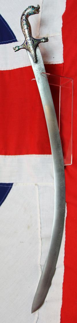 Fabulous Museum Grade Sword 18th Century Damascus Wootz Steel, Mohammed's Ladder Pattern, & Stunning Solid Silver & Enamel Makara Hilt, The 'Palace of the Nawab of Lucknow’. Probably One of The Most Beautiful & Finest Indian Princely Royal Swords