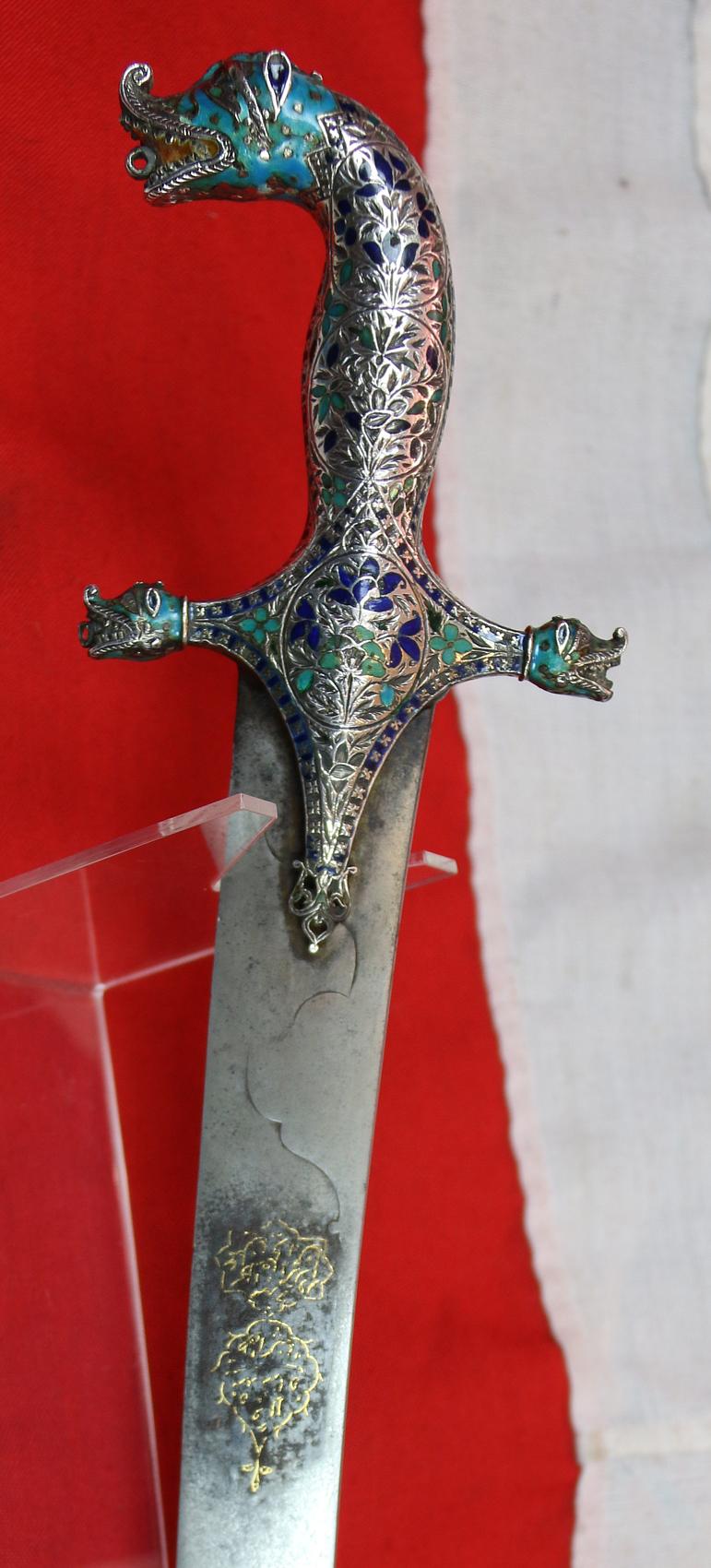 Fabulous Museum Grade Sword 18th Century Damascus Wootz Steel, Mohammed's Ladder Pattern, & Stunning Solid Silver & Enamel Makara Hilt, The 'Palace of the Nawab of Lucknow’. Probably One of The Most Beautiful & Finest Indian Princely Royal Swords
