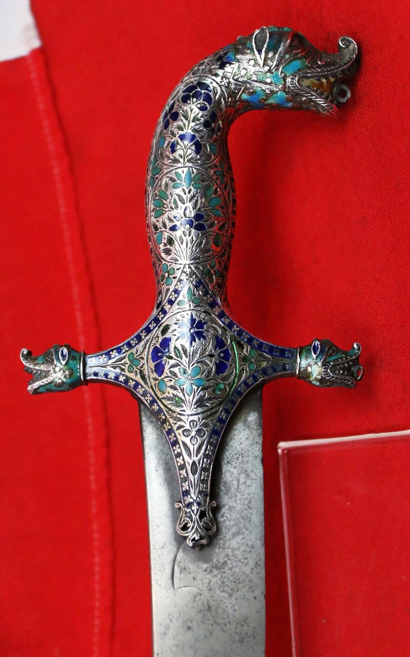 Fabulous Museum Grade Sword 18th Century Damascus Wootz Steel, Mohammed's Ladder Pattern, & Stunning Solid Silver & Enamel Makara Hilt, The 'Palace of the Nawab of Lucknow’. Probably One of The Most Beautiful & Finest Indian Princely Royal Swords