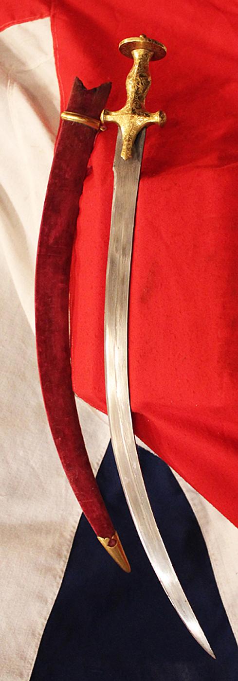 An Exceptionally Beautiful Gold Hilted Sword With ‘Laminated Damascus’ Pattern Steel Blade. A Sword of Highest Museum Quality. An Indian Prince's Tulwar, Accompanied With His Oriental Annual 1838