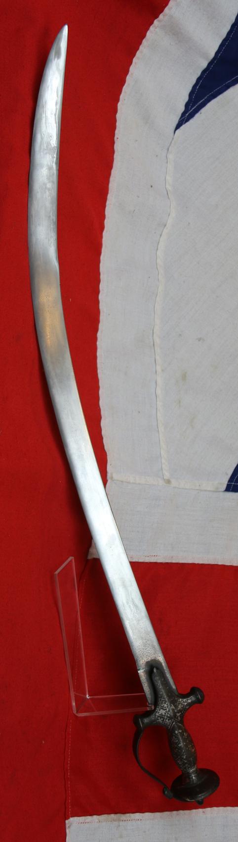 Superb Antique Indian Tulwar 17th to 18th Century Silver Decor Hilted Sword With Hybrid Wootz Damascus Shamshir Blade. It Has Just Returned From Expert Museum Grade Conservation, Polishing & Etching of The Blade To Reveal Its Stunning Pattern