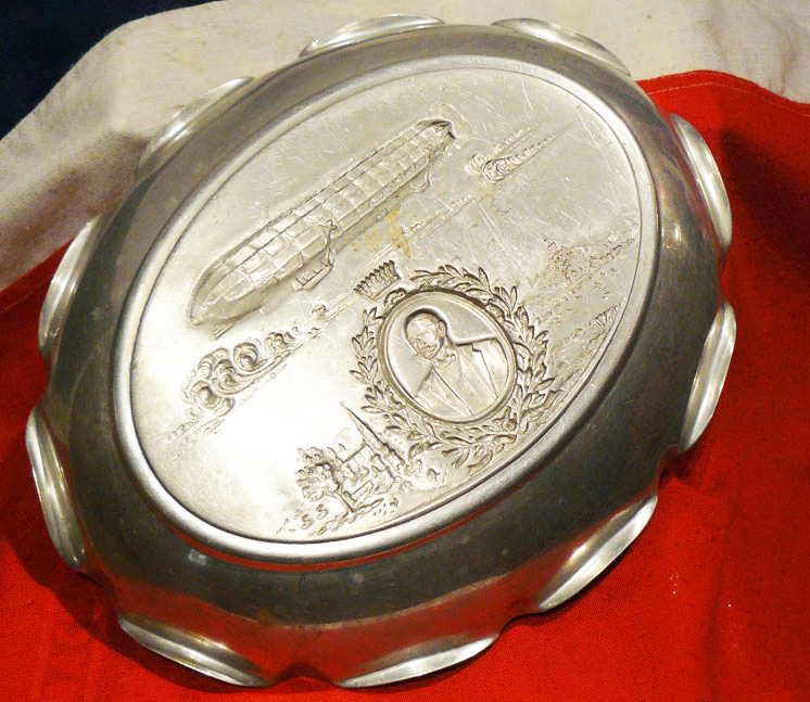 A Large Original Duraluminum Zeppelin Aeronautical Alloy Embossed Bowl