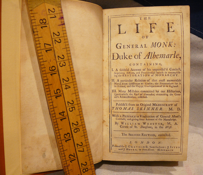 An Original English Civil War Period Portrait of General George Monk & General Monk's Early Leather Bound Biography