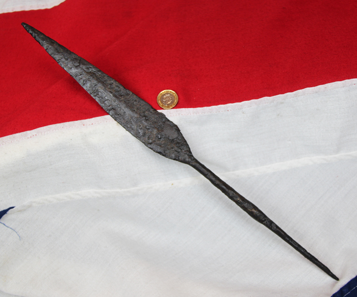 A Very Good & Most Rare Viking Period Javelin Spear, A 'Frakka' Head, ᚠᚱᛅᚴᚴᛅ. During the War Between The Aesir & The Vanir, Odin Threw A Javelin Into The Vanir Host. Circa 900 AD.