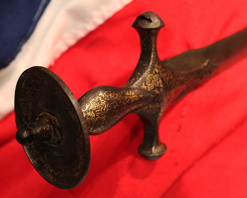 A Beautiful 18th Century Sikh Tulwar Gold Inlaid Hilt & Watered Steel Blade