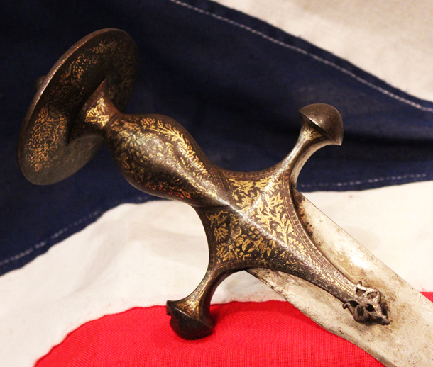 A Beautiful 18th Century Sikh Tulwar Gold Inlaid Hilt & Watered Steel Blade