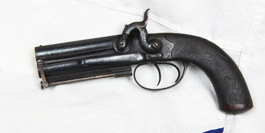 A Superb and Beautiful, Original Antique Victorian Over and Under English Percussion Belt Pistol