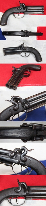 A Superb and Beautiful, Original Antique Victorian Over and Under English Percussion Belt Pistol